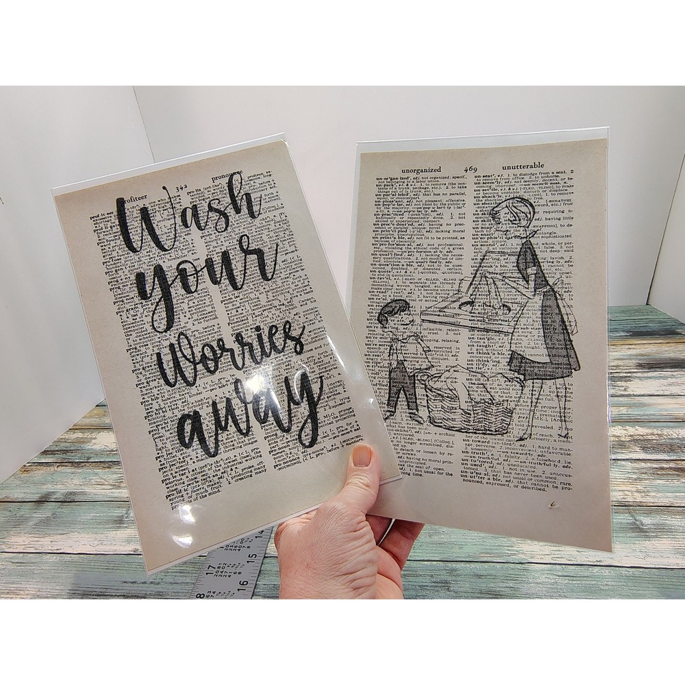 Wash Your Worries Away Vintage Laundry Dictionary Page Decor Rustic 2 Page Set
